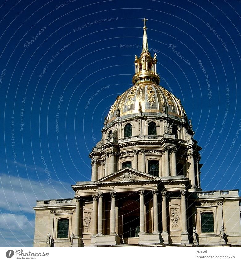 Top of the Invalides Cathedral against blue sky Summer House (Residential Structure) Construction site Sky Clouds Paris France Europe Capital city Dome