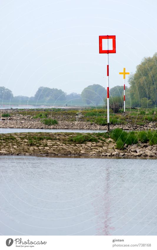 Signs at the river Elbe Environment Nature Landscape Plant Animal Water Spring Beautiful weather Tree Bushes River Transport Means of transport