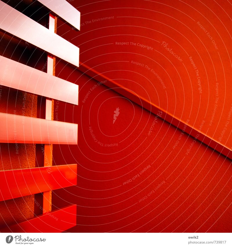 see red Wall (barrier) Wall (building) Sharp-edged Simple Red Orderliness Purity Diagonal cladding Plastic Banister Colour photo Abstract Deserted