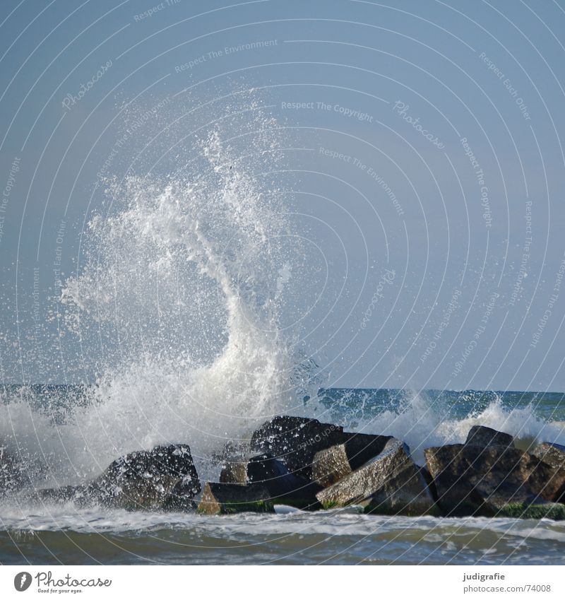 Baltic Ocean Waves Surf White crest Break water coast Wet Passion Gale Ahrenshoop Fischland-Darss-Zingst Salty Vacation & Travel Baltic Sea Stone Rock Water Sky