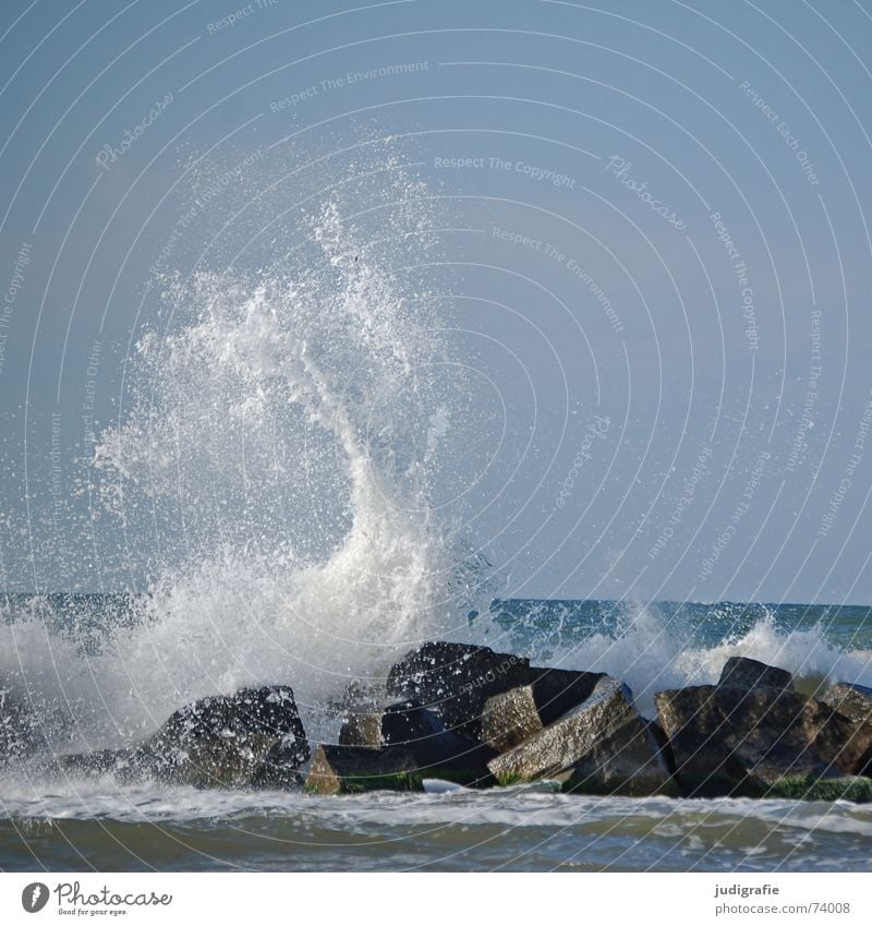 ocean Ocean Waves Surf White crest Break water Coast Wet Passion Gale Ahrenshoop Fischland-Darss-Zingst Salty Vacation & Travel Baltic Sea Stone Rock Water Sky