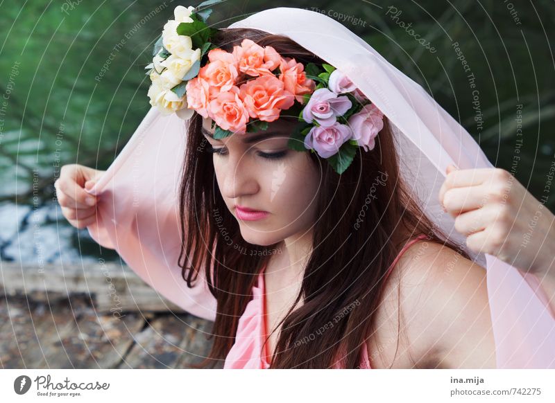 young woman with flower wreath in hair pretty Human being Feminine Young woman Youth (Young adults) Woman Adults Face 1 13 - 18 years Child 18 - 30 years