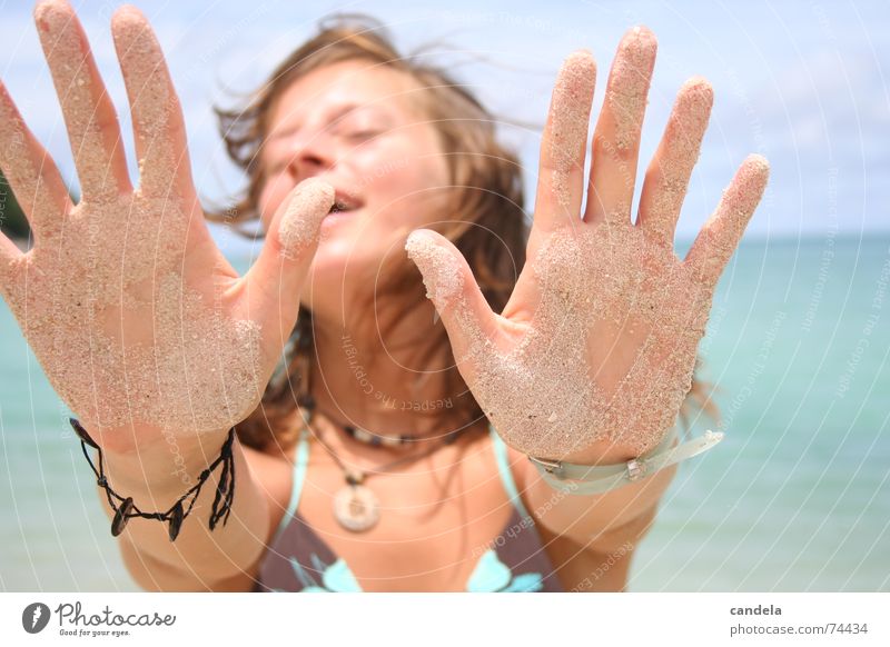 gimme hands Woman Thailand Beach Koh Phangan Hand Ocean Summer Brown Bikini Vacation & Travel Beautiful Posture koh panghan golf of thailand Island Sand Water