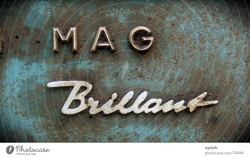 Eppel Magintosh Brilliant 1954 Chrome Steel Typography Gray Rust Grunge Tin Tractor Agriculture Machinery Letters (alphabet) Historic Characters Blue grey Old