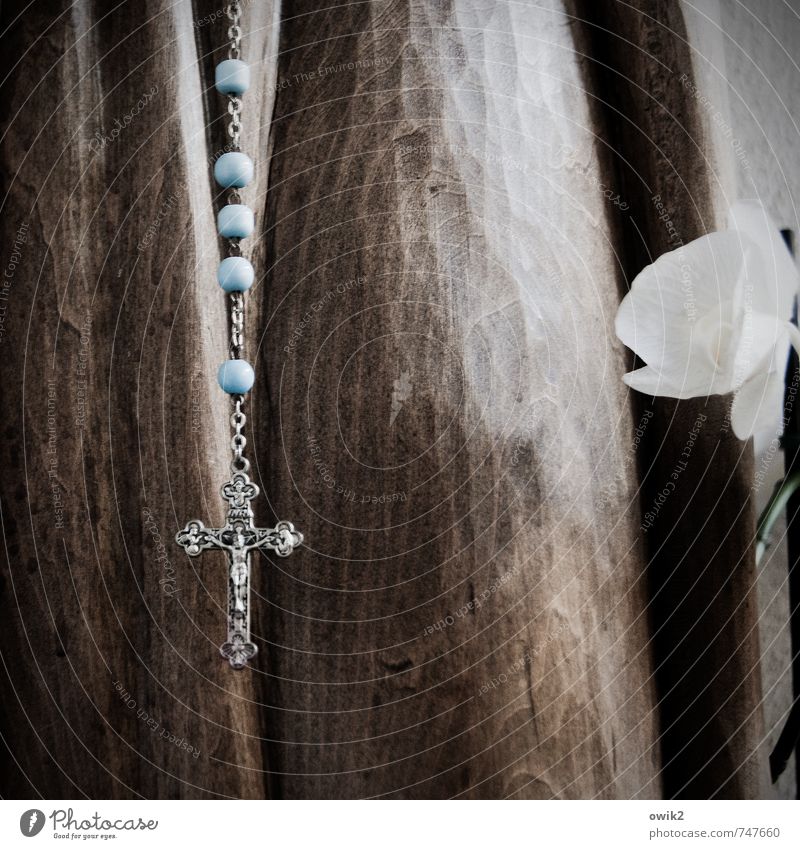 Magnificat anima mea Dominum Flower Blossom Wood Glass Metal Sign Christian cross Crucifix Jesus Christ Rosary Phylactery Pearl Pearl necklace Blossoming Hang