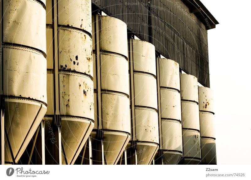 in rank and file Silo Keg Industrial Photography White Broken Yellow Pattern Abstract Style 2 Side by side Attic Rust Trashy Structures and shapes Row in rows