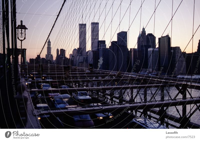 New York Brooklyn Bridge New York City Sunset World Trade Center High-rise North America Skyline