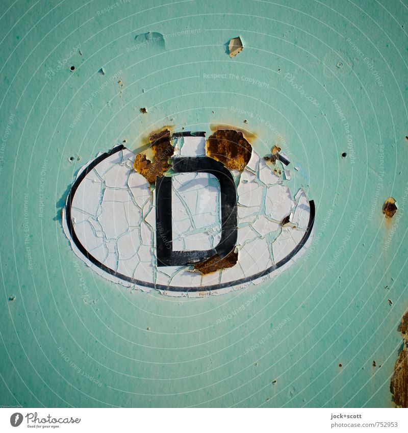 Indicator D Germany Rust Oval Crack & Rip & Tear Retro Green Nostalgia Transience Change Made in Germany Detail Neutral Background Ravages of time Weathered