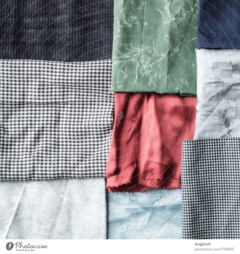 substances Tailor Tailoring Cloth Soft Blue Gray Green Red Black Square Colour photo Interior shot Deserted Copy Space left Copy Space right Copy Space top