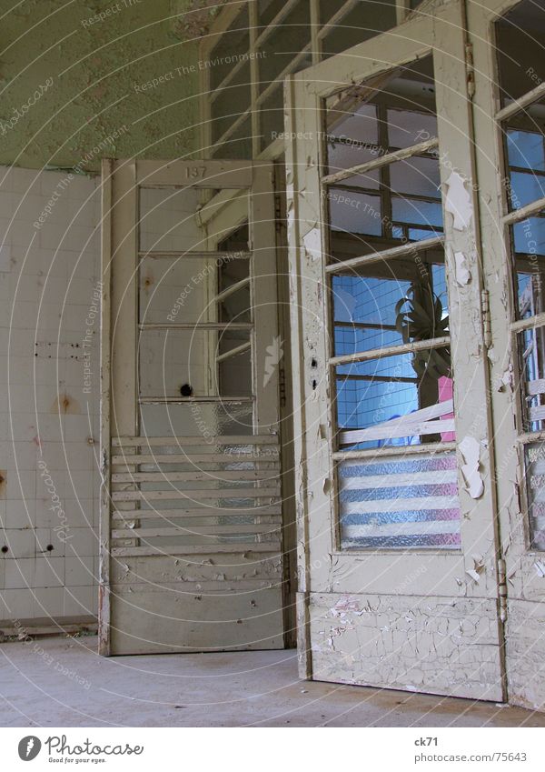 health reform White Pink Sanitarium Grief Interior shot Door Old Destruction Tile Blue Germany alr