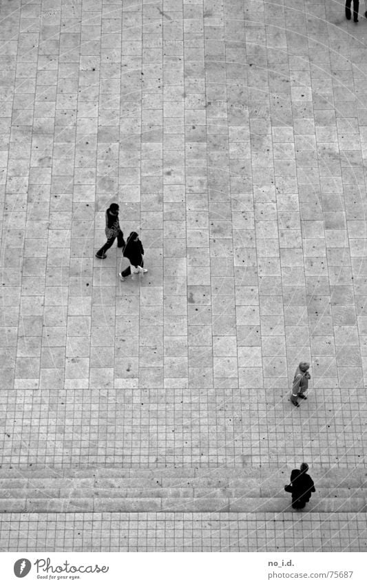 Above the heads of ... Bird's-eye view Stone slab Cold Black White Exterior shot Small Tall Stairs Human being
