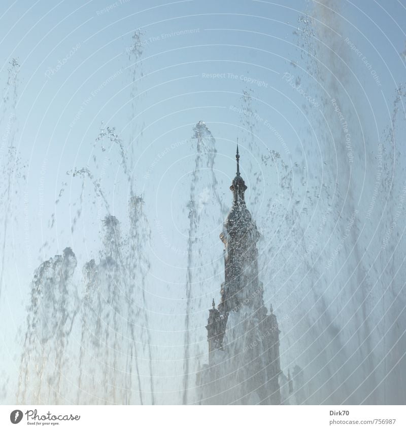 Plaza de España, Sevilla Water Drops of water Cloudless sky Summer Beautiful weather Warmth Park Seville Spain Andalucia Palace Places Tower Well Water fountain