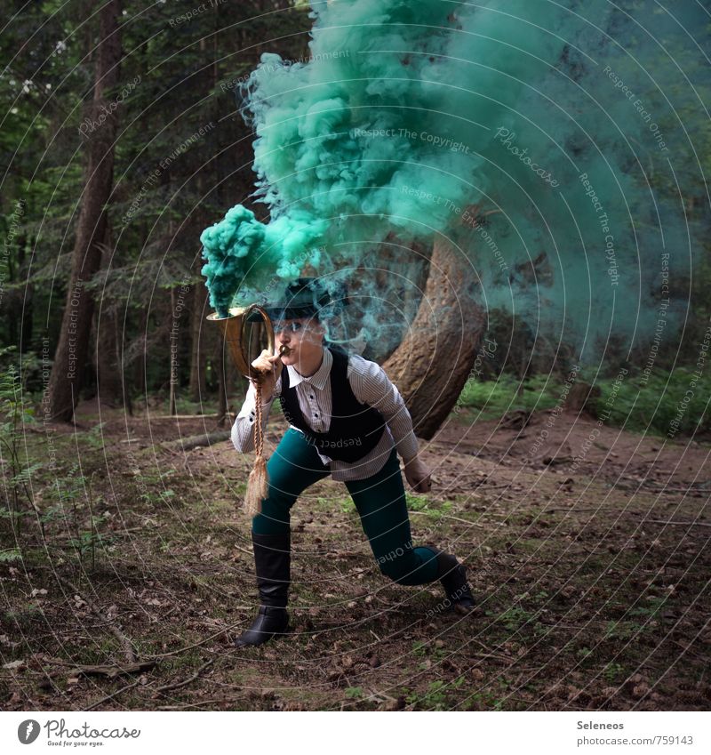 alarm Adventure Freedom Forester Agriculture Forestry Human being Feminine 1 Environment Nature Plant Tree Hat Cor anglais Threat Smoke Colour photo