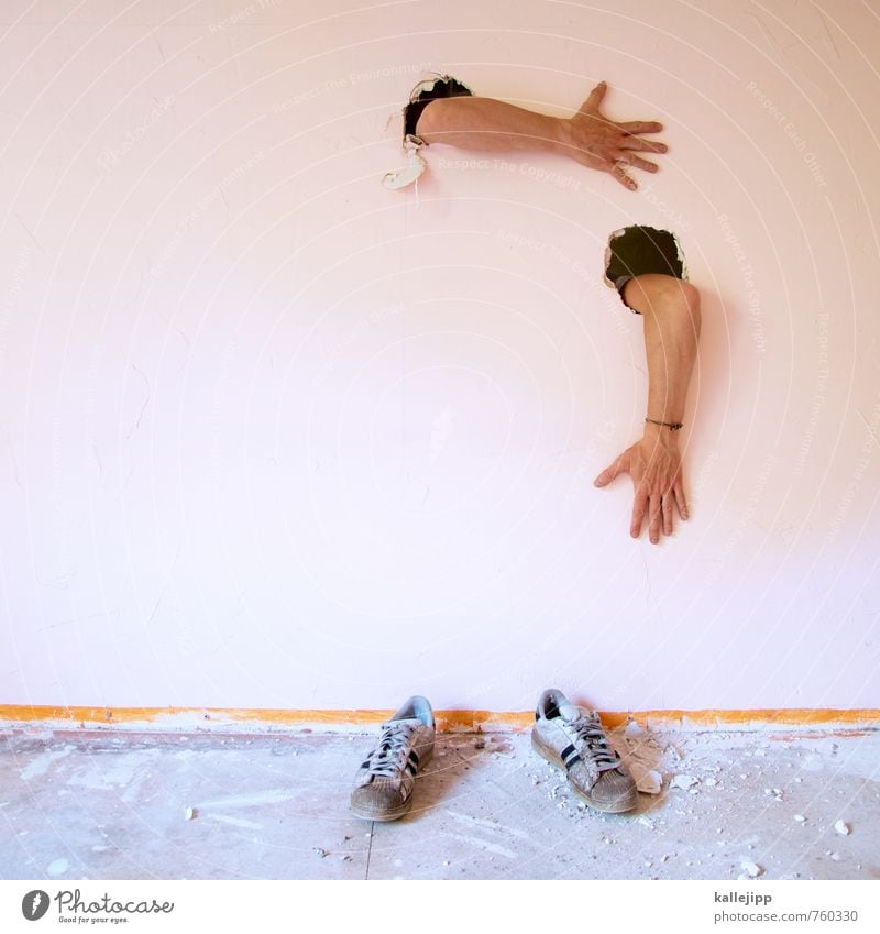 Are we gonna do this? Human being Masculine Man Adults Body Arm Hand 1 Sneakers Stand Wall (building) Wall (barrier) Hollow Fix wall in Captured Whimsical