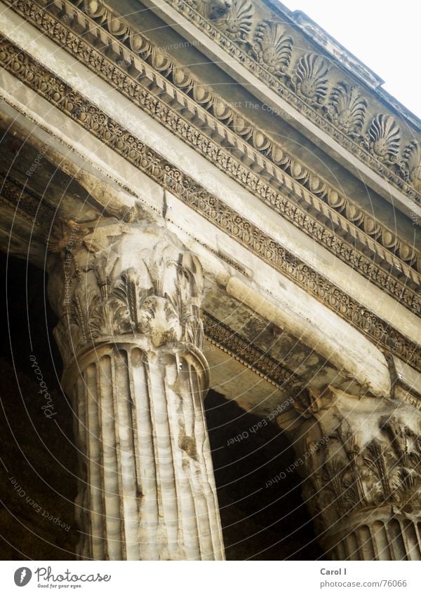All roads lead to Rome Italy Capital of a pillar Gable Historic Art Roman era Building Large Bulky Prop Wall (barrier) Doric style Black Sand Ornate Entrance