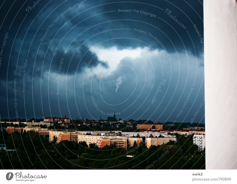 threatening backdrop Environment Nature Storm clouds Horizon Climate Weather Bad weather Wind Gale Thunder and lightning Bautzen Germany Small Town Downtown