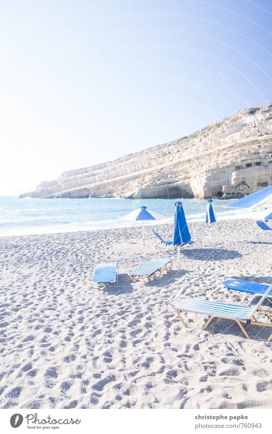 Beach of Matala / Crete Vacation & Travel Tourism Summer Summer vacation Sun Sunbathing Ocean Island Waves Coast Mediterranean sea matala Greece Deserted Bright