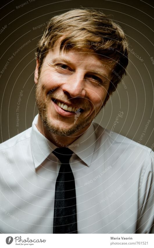 smile Style Business Human being Masculine Man Adults 1 30 - 45 years Shirt Tie Facial hair Designer stubble Smiling Laughter Reliability Joy Happy Happiness