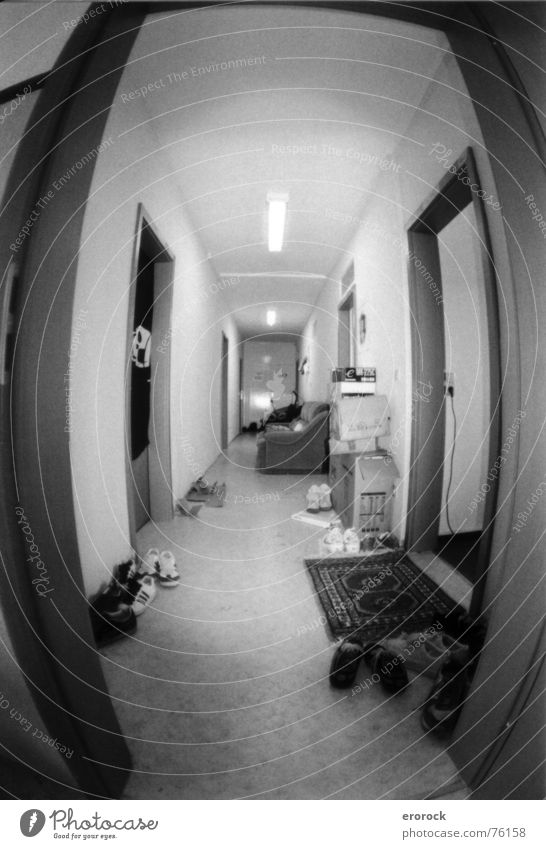 1st floor Dance floor Hallway Analog Fisheye Ilmenau Black & white photo B/W k22