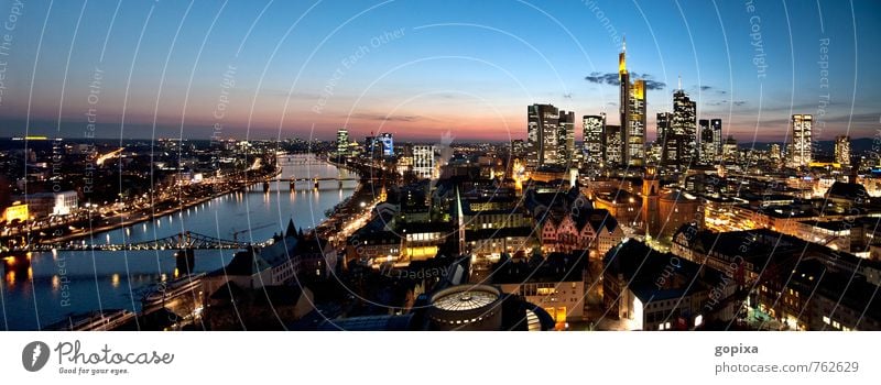 Frankfurt Panorama in the evening Sightseeing office Financial institution Business Architecture Sky Night sky River Main Germany Hesse Rhein-Main area Europe