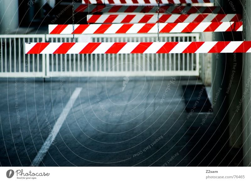 caution barrier Highway ramp (entrance) Tracks Barrier Factory Underground garage Industrial Photography Transport Red Control barrier Respect Handrail