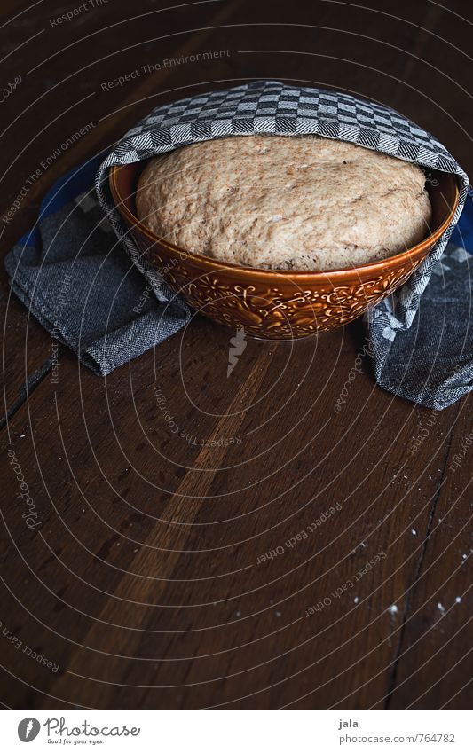 yeast dough Food Dough Baked goods Organic produce Vegetarian diet let go Bowl Towel Delicious Natural Wooden table Preparation Colour photo Interior shot