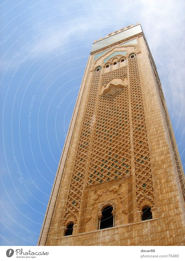 minaret Casablanca Moslem Religion and faith Islam Mosque morocco Arab holy magreb mosaic madrasa marble Blue Sky