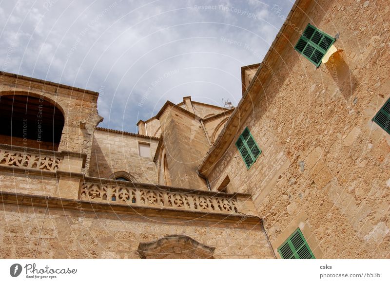 sineu Majorca Sineu Spain Brick Building Historic Clouds Beige Brown Green Religion and faith Old Mediterranean Stone Sky Blue