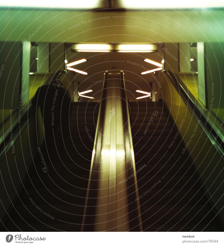life is an escalator. Underground Commuter trains Dark Neon light Lamp Man Retirement Escalator To hold on Ascending Rubber Black Green Yellow White Gray Heavy
