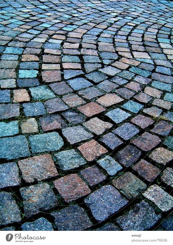 #1 Lanes & trails Stone Glittering Wet Colour Sidewalk Damp Minerals Cobblestones Floor covering Arch Curve Multicoloured Central perspective Background picture