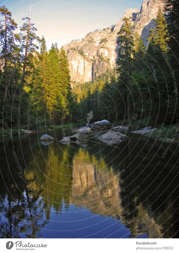 In the mirror of nature Calm Brook Yosemite National Park Contentment Mirror image Idyll Evening Reflection Nature