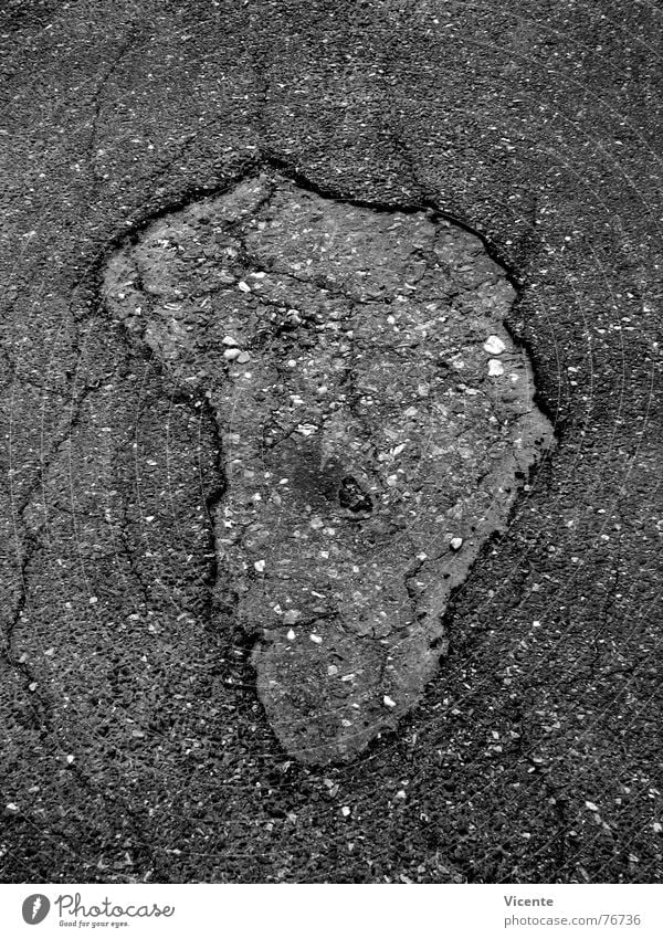 African Asphalt Pothole Black White Gray Tar Pavement Continents Silhouette Obscure Black & white photo Street Crack & Rip & Tear Hollow Stone tarmac road grey