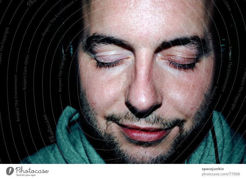 listen to music Man Portrait photograph Headphones Listening Closed Facial hair Black Human being Face Eyes Sound