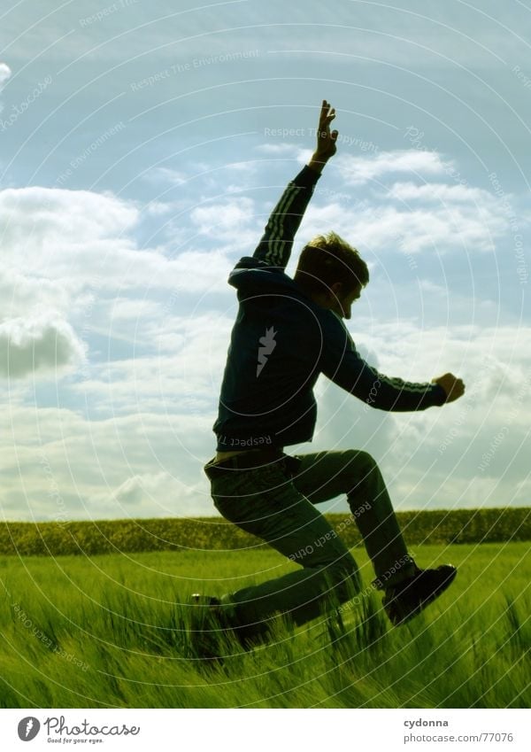 Jump free! #13 Man Jacket Hooded jacket Grass Field Summer Emotions Hop Crazy Playing Posture Scream Youth (Young adults) Dive Human being Facial expression