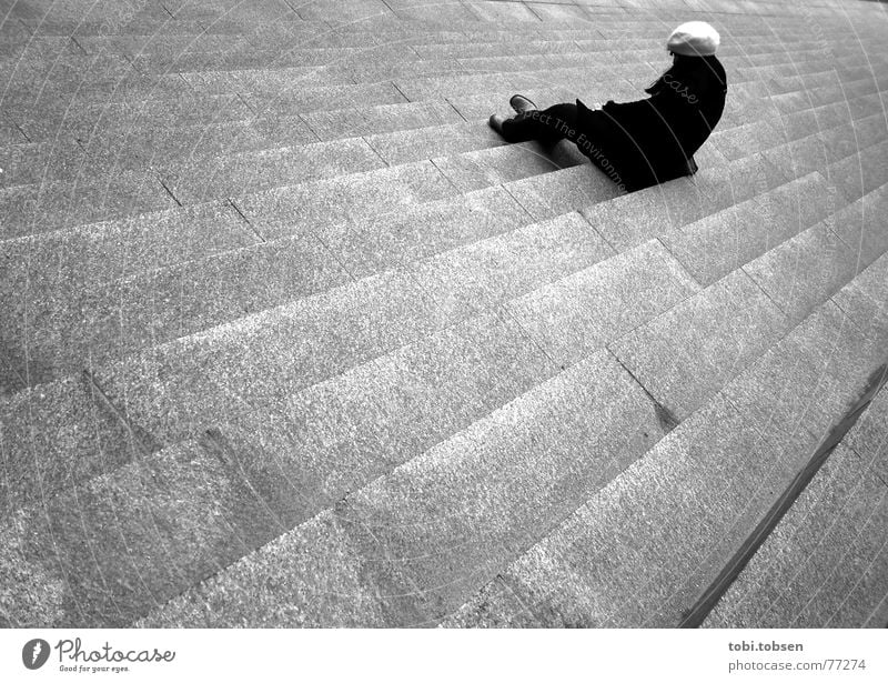 &lt;font color="#ffff00"&gt;-==- proudly presents Frankfurt Europe Exterior shot Woman Loneliness Cap Grief Distress Boredom Black & white photo Germany