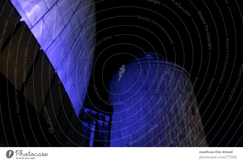 ? Planetarium House (Residential Structure) Building Night Light Worm's-eye view Facade Prenzlauer Berg tile tiles light installation Tower Sphere Blue