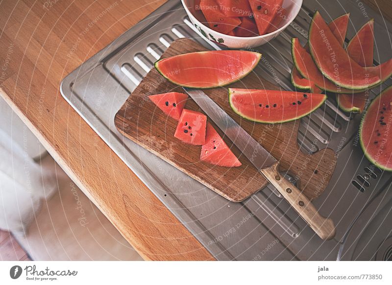 watermelon Food Fruit Water melon Knives Chopping board Living or residing Flat (apartment) Kitchen Kitchen sink Simple Fresh Healthy Delicious Natural Sweet