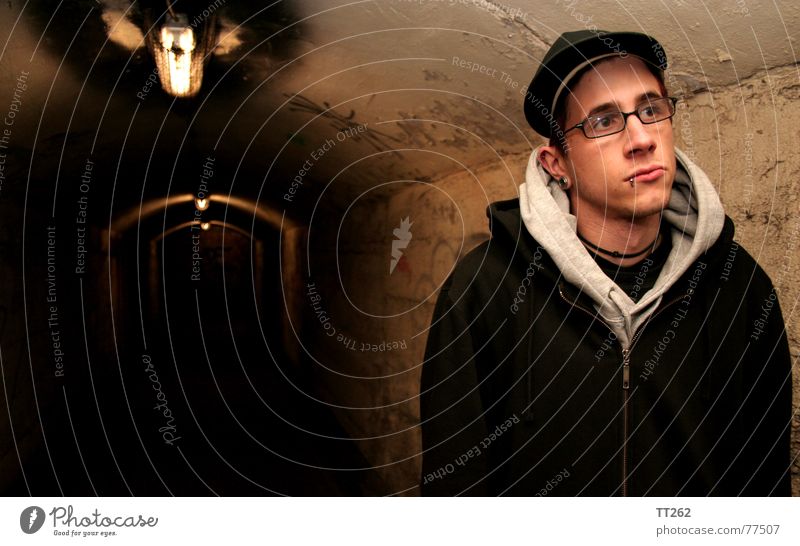Tunnel vision # VI Dark Man Eyeglasses Lamp Loneliness Human being Face Shadow