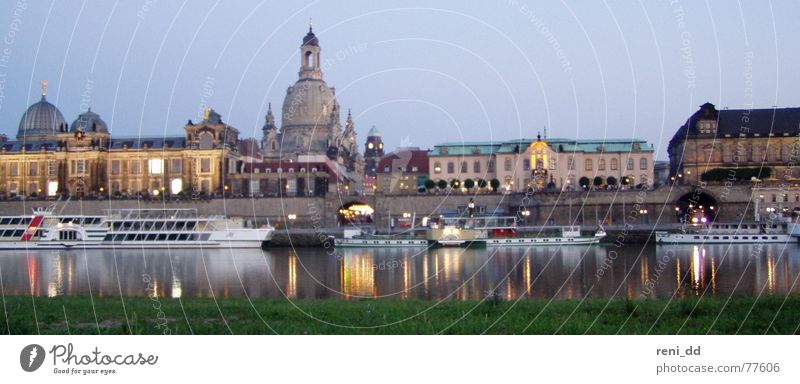 dresden in the glamour of the frauenkirche Dresden Night Light Romance Set Town Saxony House (Residential Structure) Panorama (View) Watercraft Elbe