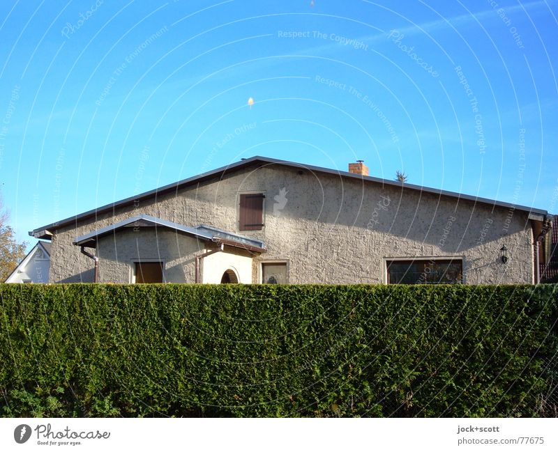 hidden house (haunted) Environment Cloudless sky Hedge Marzahn Detached house Orderliness Screening Green space GDR Nostalgia for former East Germany