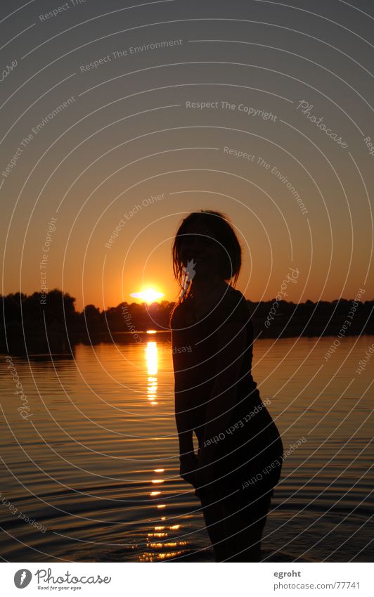 upside down Girl Lake Sunset Silhouette Playing Dreadlocks Physics Summer Sky Swimming & Bathing Warmth