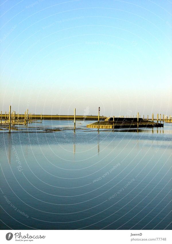 I_Sea_Blue Ocean Flat Calm Cold Deep Coast Harbour Jetty Dike Break water East Frisland Loneliness Simple Exterior shot Landscape Smoothness Clarity Water Sky