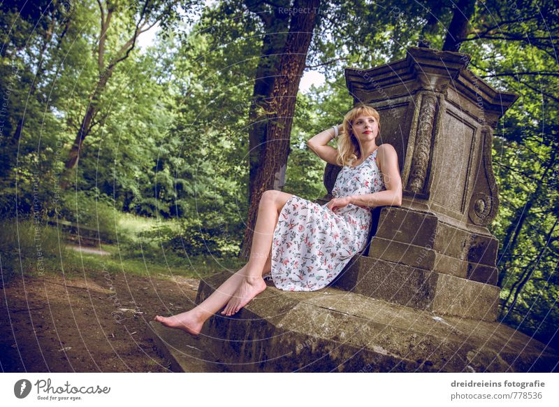 ... and still in the park. Beautiful Well-being Contentment Relaxation Feminine Young woman Youth (Young adults) Nature Beautiful weather Tree Park Dress Blonde