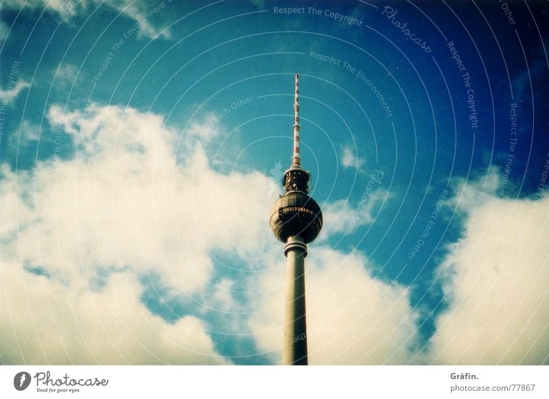 television tower Landmark Clouds Vignetting Monument Lomography Berlin Berlin TV Tower Sky cross Antenna Famousness