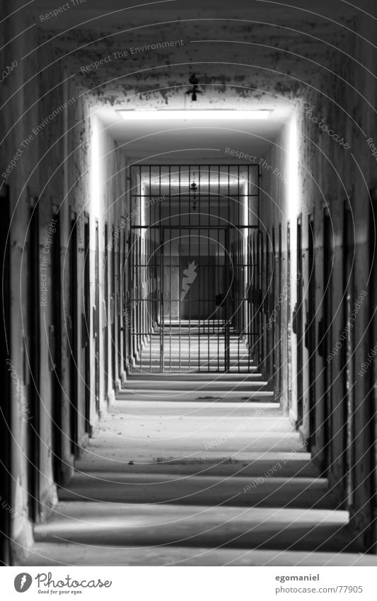 Behind freedom Concentration camp War Mass murder False Black Light Oppressive Captured Germany Historic Derelict Black & white photo Penitentiary Hatred Door