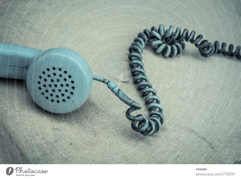 Phone Telephone Cable Technology Telecommunications Old Receiver To call someone (telephone) Old fashioned Gray Sadness Retro Colour photo Subdued colour