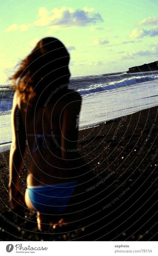 Lanzarote Babe Bikini Lava beach Surf Waves Clouds Woman Girl Eroticism Blonde Naked flesh Ocean Atlantic Ocean Playing Vacation & Travel Longing Summer
