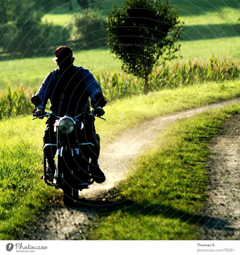 See you Footpath Grass Dust Green Motorcycle Rear seat Light Driving Split Maize field Rural Tree Memory Background picture puch pillion Floodlight Shadow