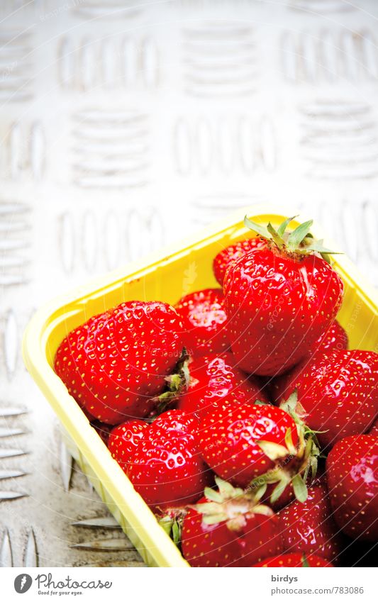 strawberries Fruit Strawberry Bowl Fragrance Illuminate Esthetic Delicious Positive Beautiful Sweet Yellow Red White Joie de vivre (Vitality) Desire To enjoy