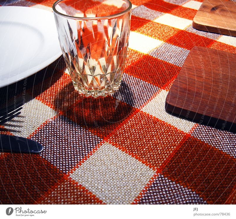 supper Plate Checkered Dinner Chopping board Dappled Nutrition Grid Wood flour Reflection To enjoy Empty Appetite Cutlery Meal Tumbler Vitreous Neutral color